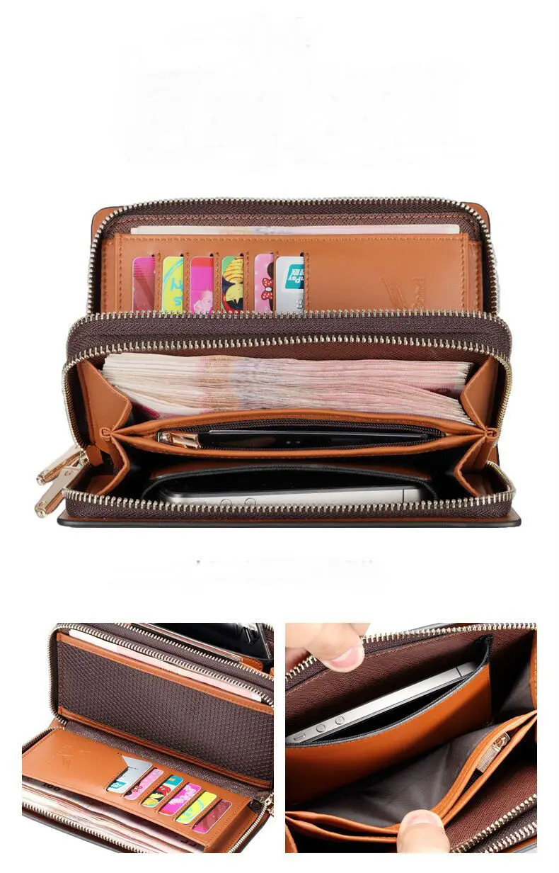 HansBand мужской кошелек из натуральной кожи, большой вместительный кошелек на двойной молнии, повседневный длинный деловой мужской клатч, кошельки, мужской клатч