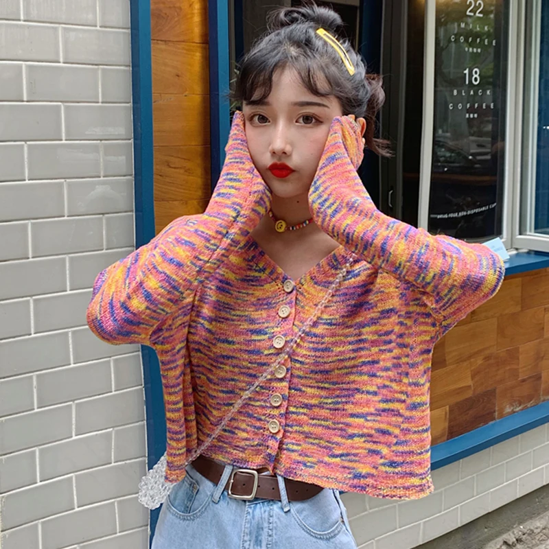 Женский Свободный укороченный топ с V образным вырезом и длинными рукавами| |