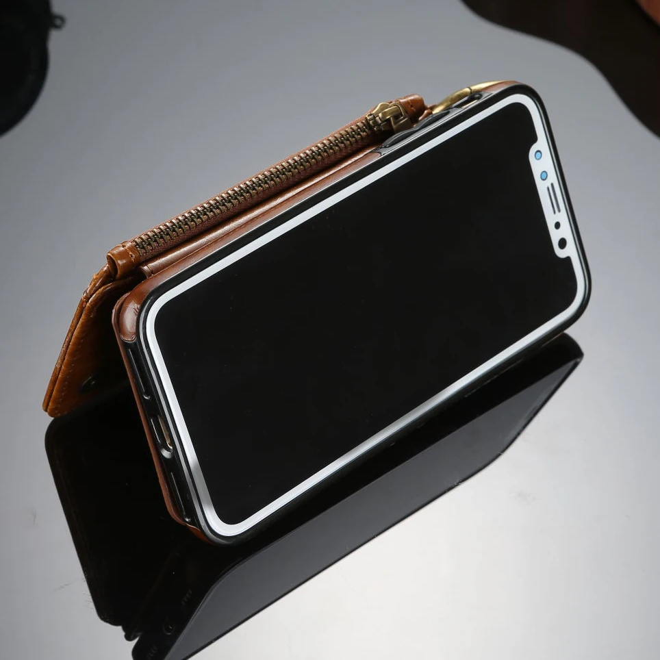 Роскошный чехол кошелек на молнии для iPhone 7 8 Plus 6 6s X Xs Max XR кожаный карт Магнитный