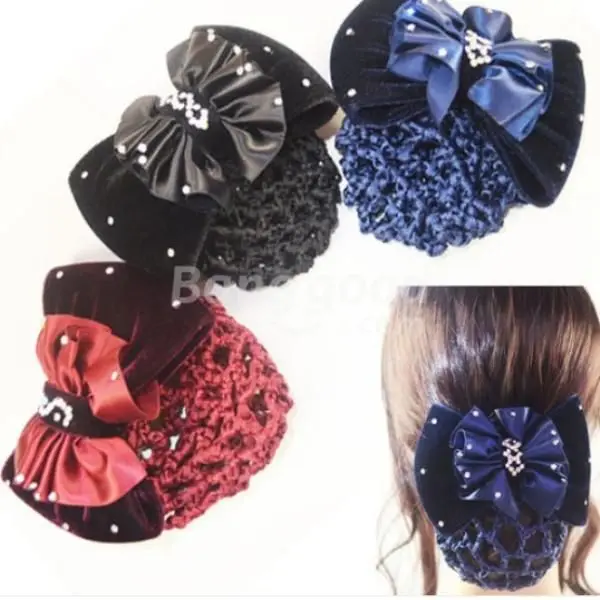 DreamClub Crystal Grosgrain Bow Bowknot Barrette Hair Clip Snood Net | Детская одежда и обувь