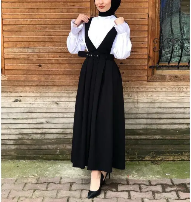 Модная юбка с высокой талией на лямках, женские мусульманские плавки, большие качели, длинные юбки с ремнем вечерние Рамадан, мусульманская одежда на Ближнем Востоке