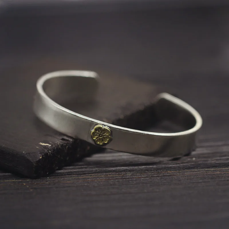 Handmade Pure Sterling Silver 925 Sakura Cuff Bangle Bracelet Men Women Fashion Simple Design Thai Mens Jewelry Gifts | Украшения и