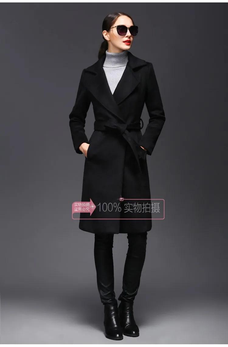 2016 корейский новый элегантный леди длинное кашемировое пальто женские