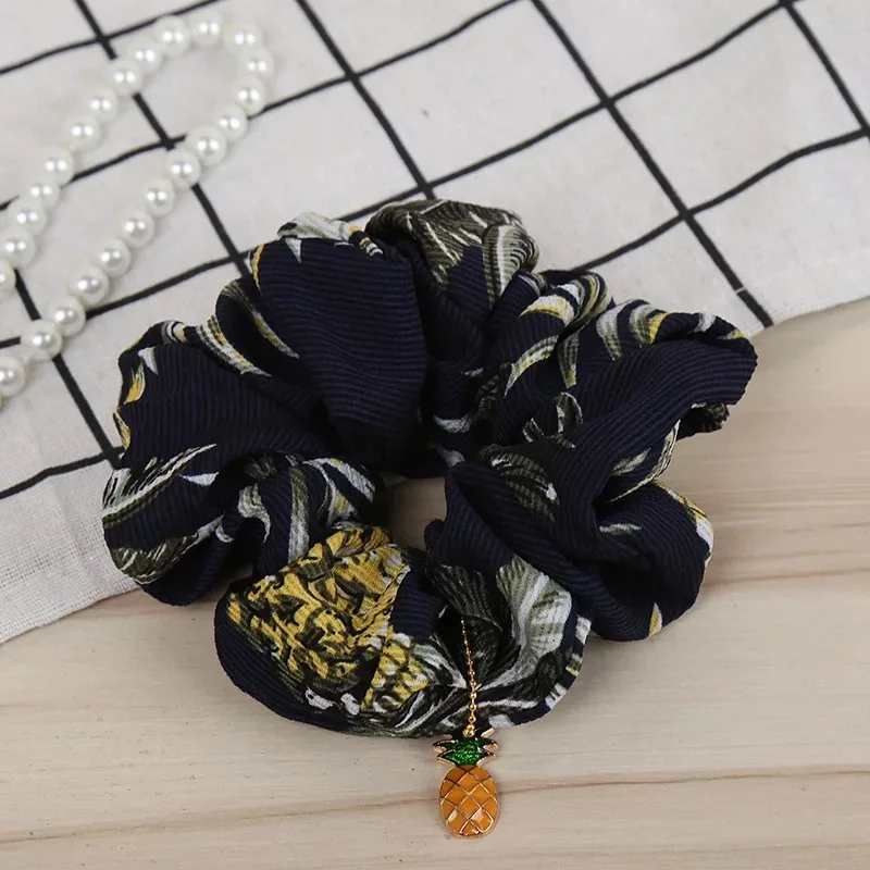 4 шт./компл. принт Scrunchie эластичные волосы хвост сладкие дамы повязка на волосы для девочек аксессуары для волос с жемчугом Кулон