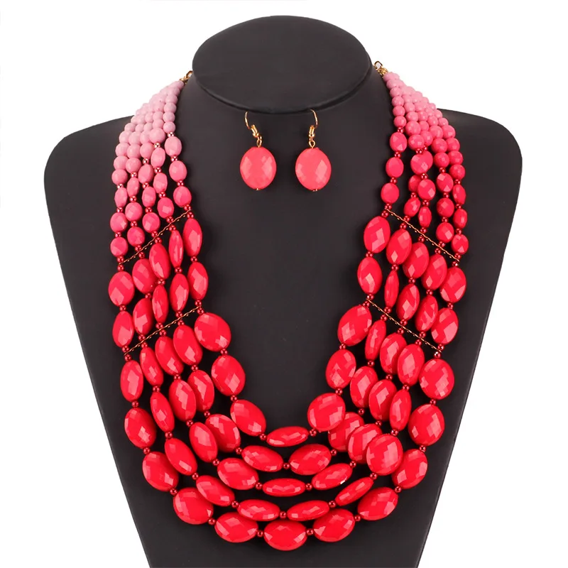 

Fashion acrylic multi-layer beads statement necklace earrings costume gadget gift for woman jewelry accessories
