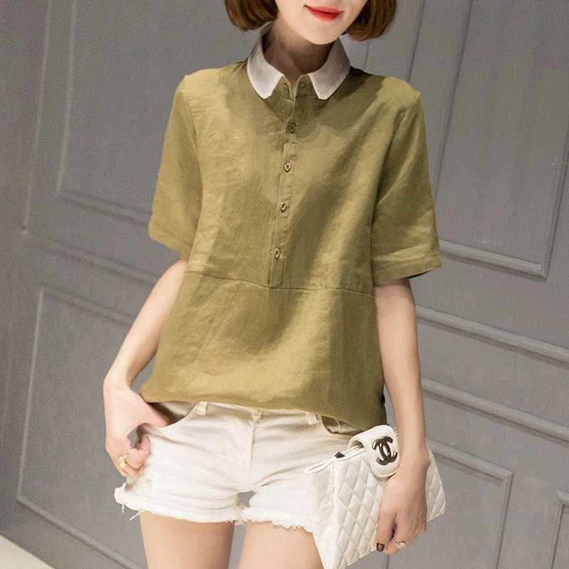 -6973 Haut Femme Roupas Feminina, свободный и удобный летний топ, модная блуза, Blusas Mujer De Moda,, блузка из хлопка и льна - Цвет: -6973