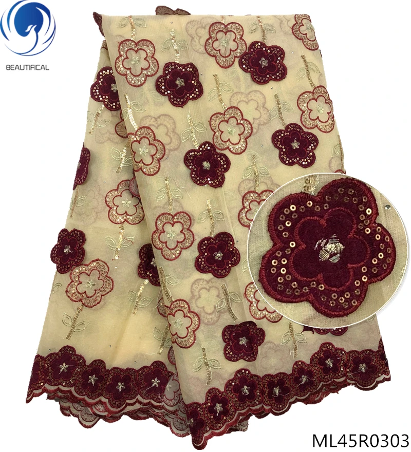 ML45R0303 BEAUTIFICAL нигерийская органза кружева нигерийская кружевная ткань с блестками Высокое качество африканские кружева материалы стили 5 ярдов ML45R03 - Цвет: ML45R0303