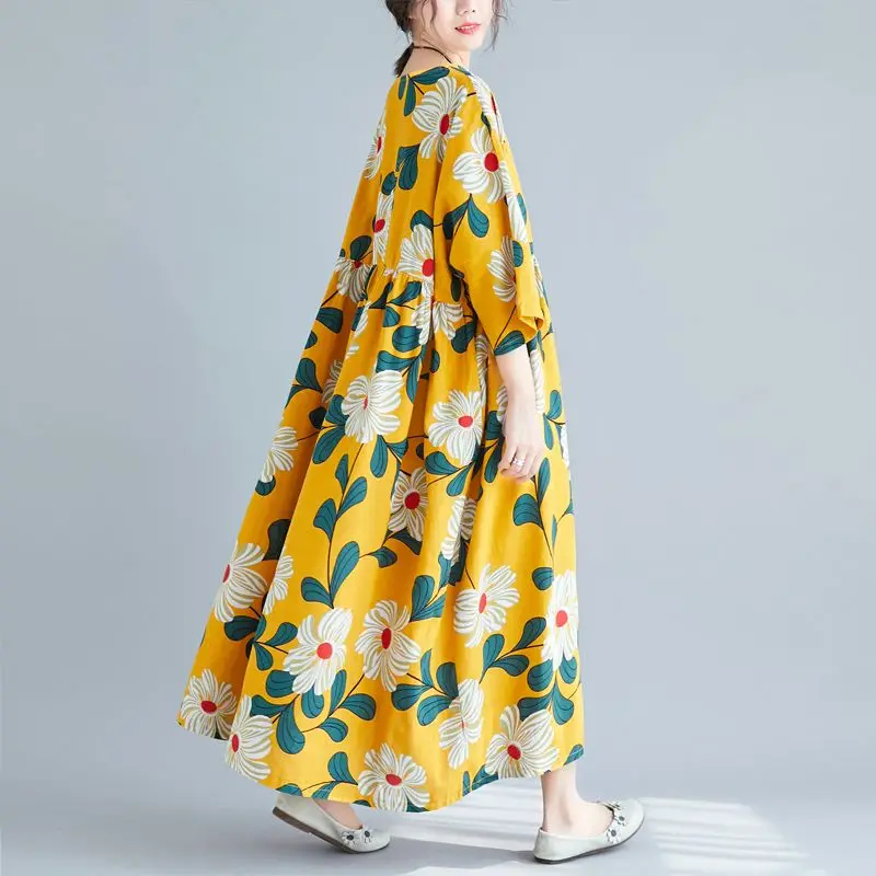 Женское платье из хлопка и льна NYFS винтажное удобное длинное с принтом лето 2020 |