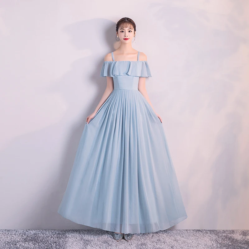 Женское платье для свадебной вечеринки подружки невесты синее длинное шифоновое