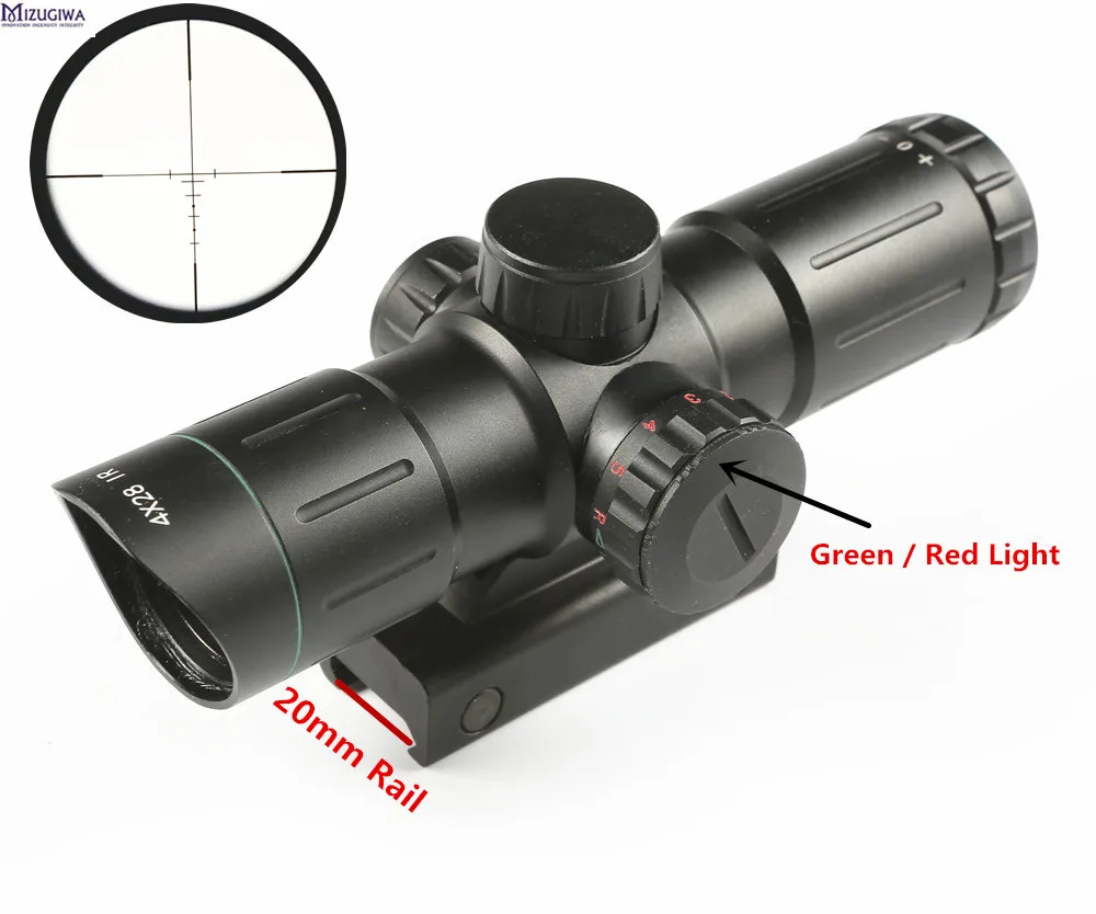Охотничий прицел 4X28 IR лазерный djustable зеленый подсвеченный красным дальномер