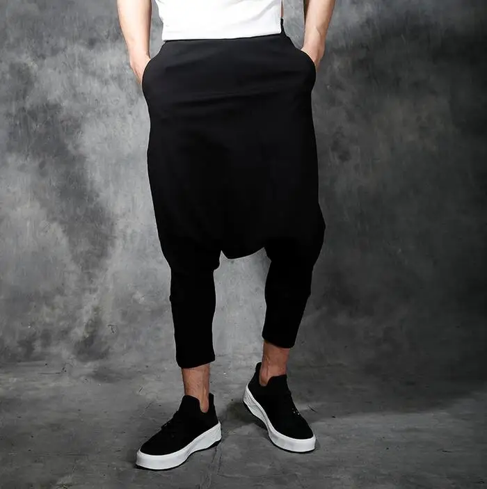 Middle lowlevel pants mens ankle length trousers men casual pants male loose mens harem pants 2020 summer black personalized