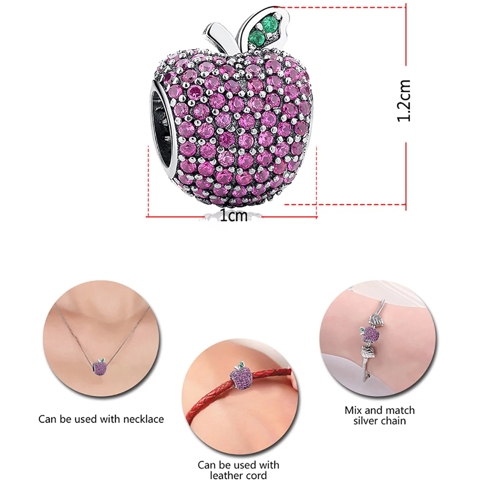 FOREWE Jewellery apple bead pink red colorful zirconia beads 925 sterling silver Fit Original Charms Bracelet Jewelry | Украшения и