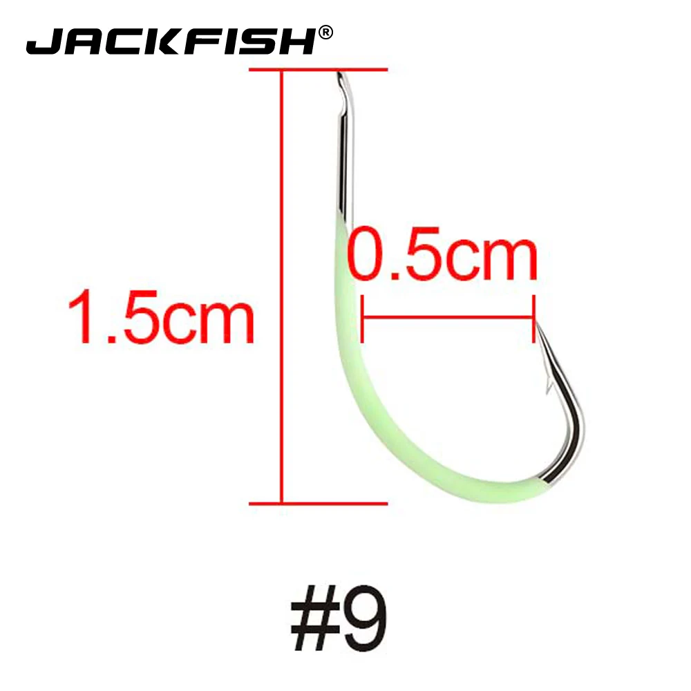 JACKFISH 10 шт./лот светящийся рыболовный крючок из высокоуглеродистой стали #9 #18