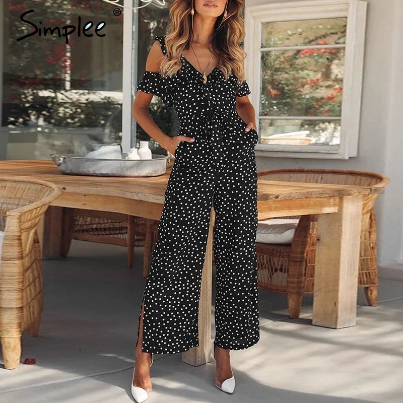 Simplee сексуальный горошек женские комбинезоны с открытыми плечами длинные