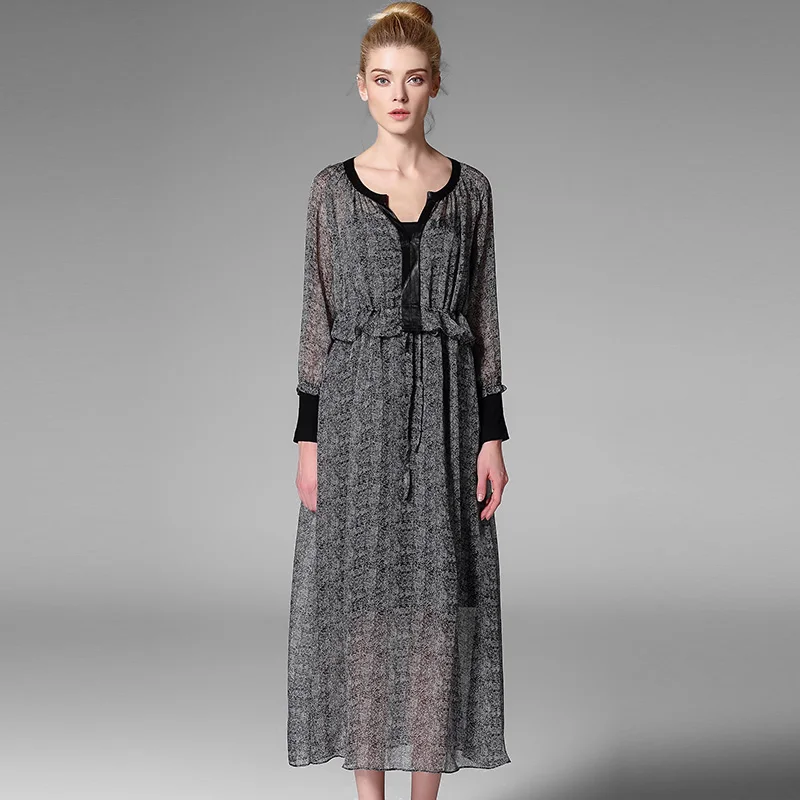 Pokwai элегантный макси с длинным рукавом Винтаж летние шелковые вечерние платье 2017