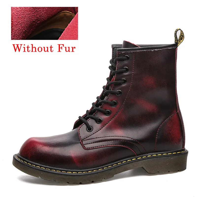 PINSV Motorcycle Boots Men Work Shoes Ankle Leather Boots Men Military Boots Red Plus Size 38-47 Sapato Masculino - Цвет: red without fur