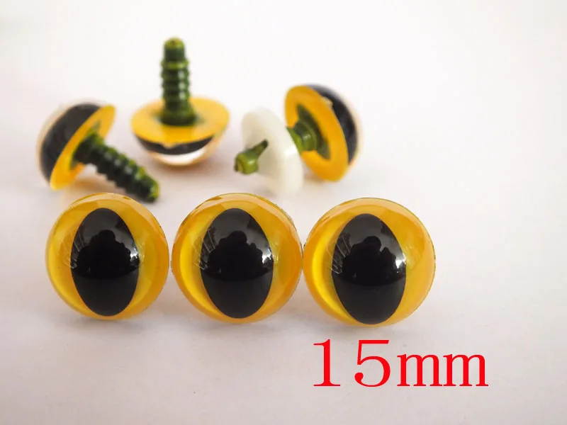 100 шт 15 мм желтые игрушечные глаза кошки пластиковые защитные с белой шайбой |