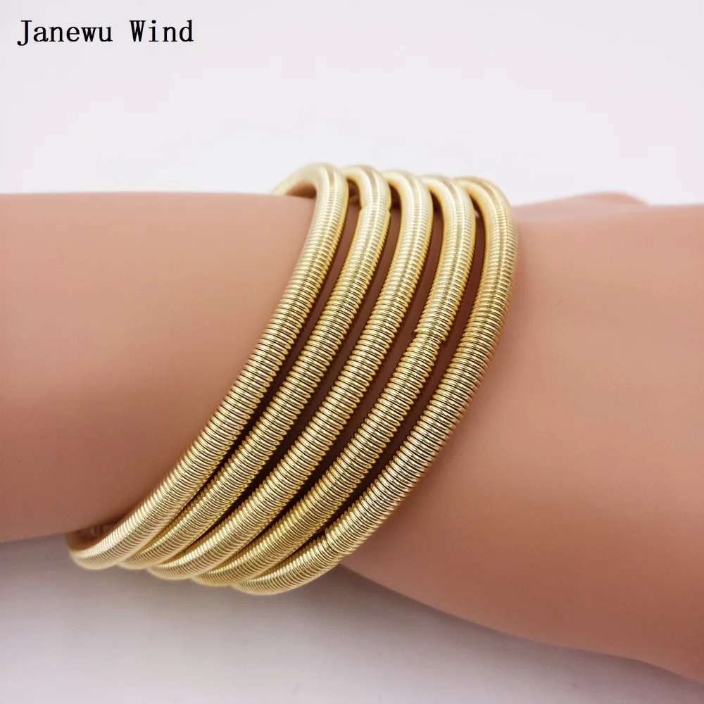 Janewu ветер простой стиль золотой цвет серебряный эластичный браслет женский