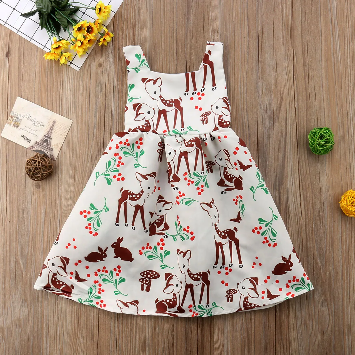 2018 платье без рукавов с цветочным рисунком и оленя для маленьких девочек