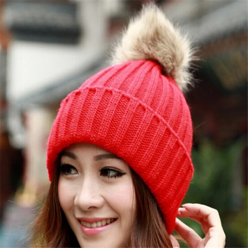 Зимняя теплая шапка для девочек подростков аксессуары одежды из красной и белой