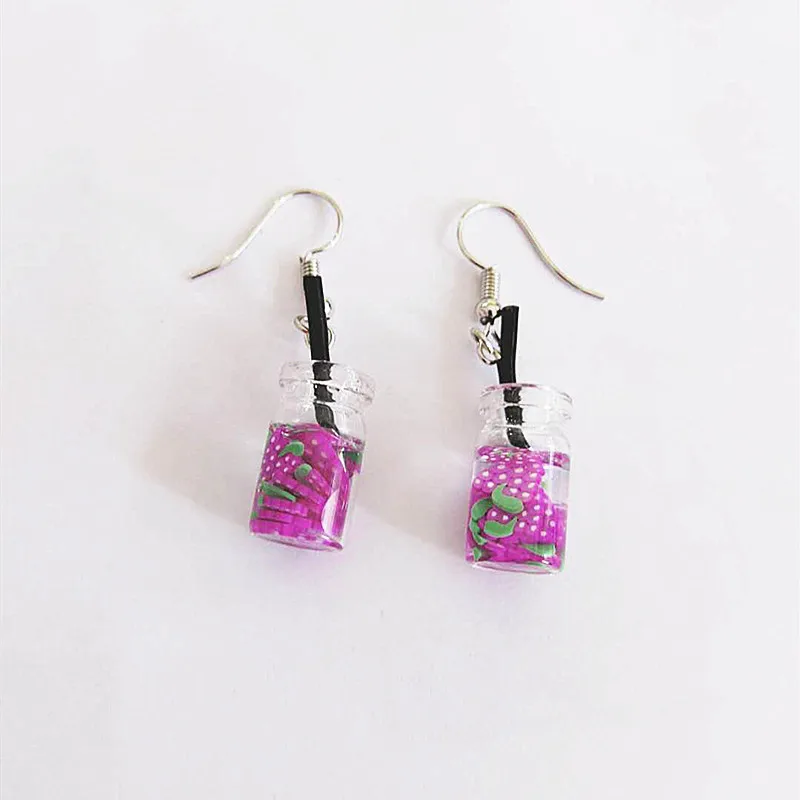 Креативные летние крутые серьги с чашками сока клубника апельсин арбуз