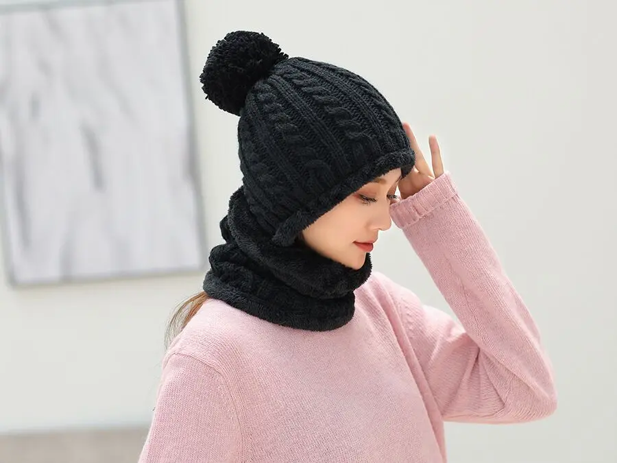 MAERSHEI зимние Skullis Beanies набор шапки и шарфа с помпоном для женщин и мужчин шерстяная шапка s Балаклава маска Gorras Bonnet вязаная шапка