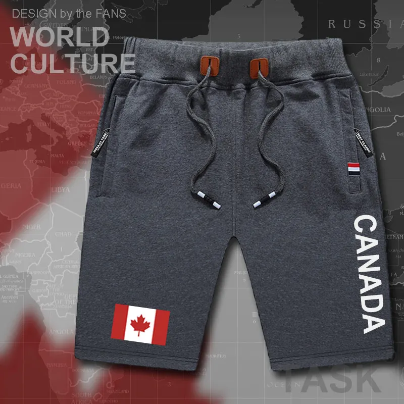 Pantalones cortos de playa para hombre, con bandera, entrenamiento, cremallera, bolsillo, sudor, culturismo, de marca, Canadá