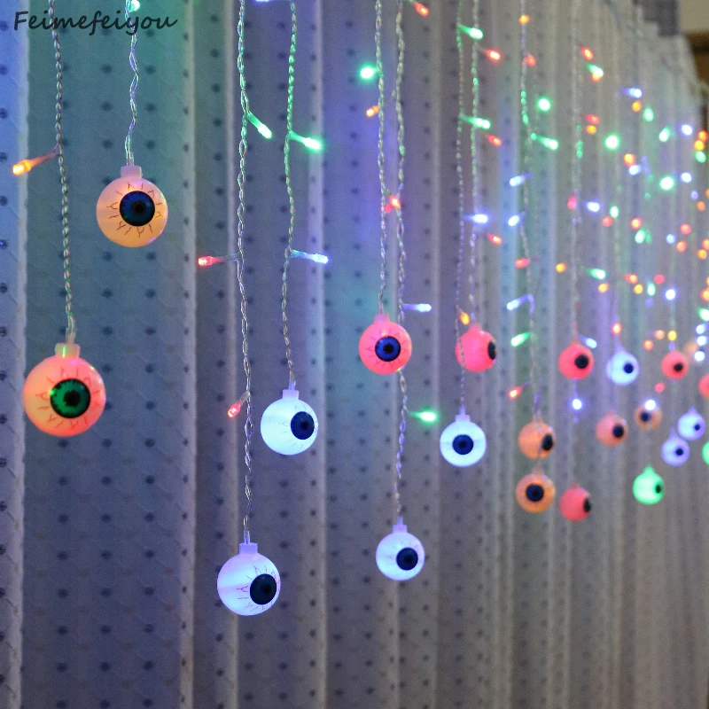

3.5M 96 LED Halloween Curtain Light Strings Eyeball Style Holiday Lighting Bedroom Living Room Halloween Atmosphere Decoration