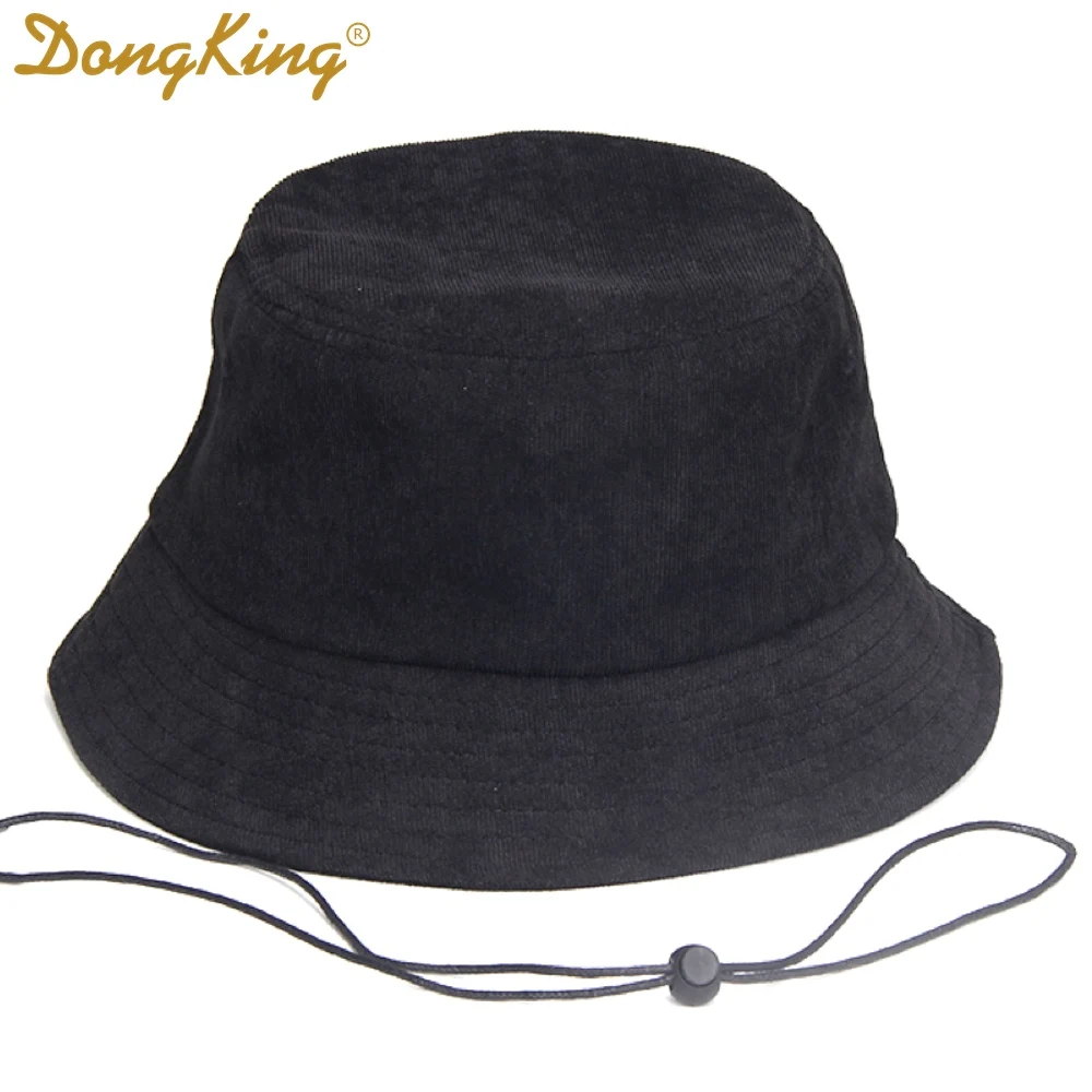 Black DongKing, большой размер, шапки-ведерки, ветрозащитная шапка с большой головкой, черная Вельветовая шляпа-ведерко, высокое качество, Вельветовая шляпа с пряжкой в виде свиного носа - Цвет: Black