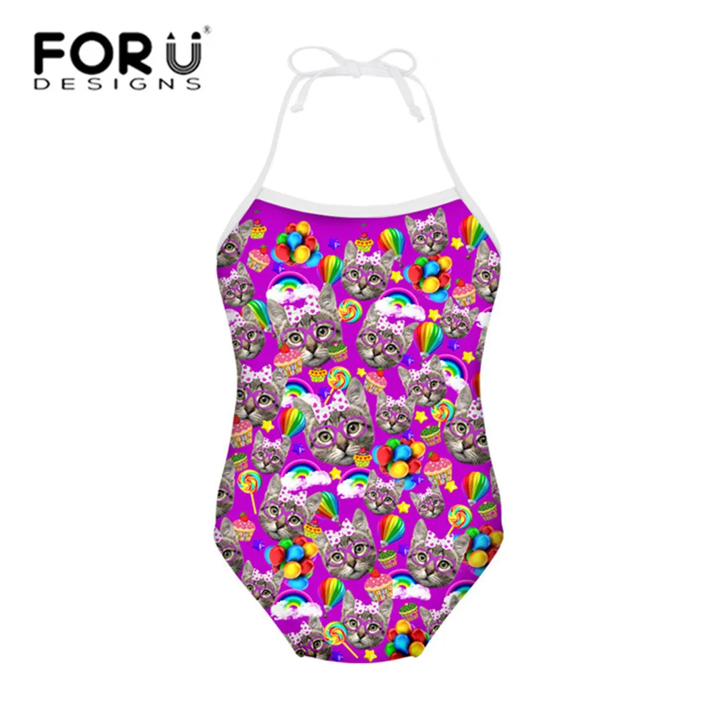 FORUDESIGNS/Детские купальники, пляжная одежда Одна деталь симпатичная детская одежда с изображением котенка, купальный костюм для девочек, купальный костюм бикини для плавания, одежда для плавания