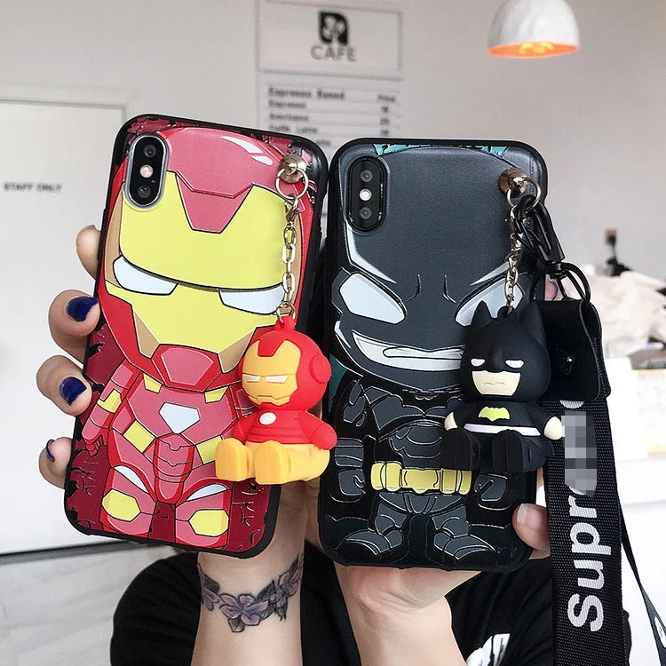 Cute 3D Avengers Heroes Back Cover for Huawei P30 lite P20 pro P10 plus nova4E /nova3 3E Spider Iron Man back Cover+toy+Straps |