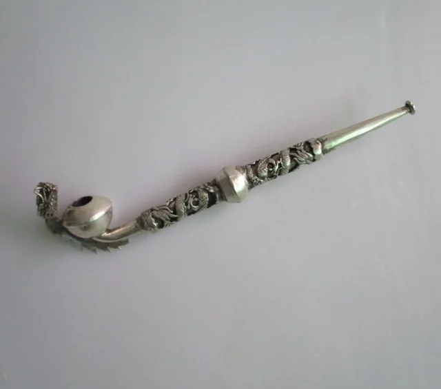 

Collectibles Decorated Handwork Miao Silver Carving Dragon Rare Smoking Tool/pipe free shipping