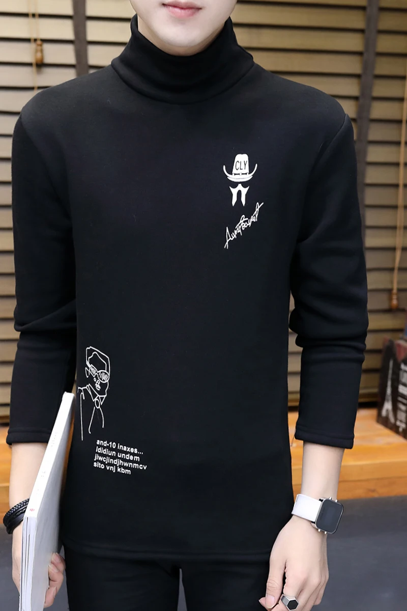 2018 зимняя утепленная водолазка Трикотажная футболка с длинными рукавами Мужская