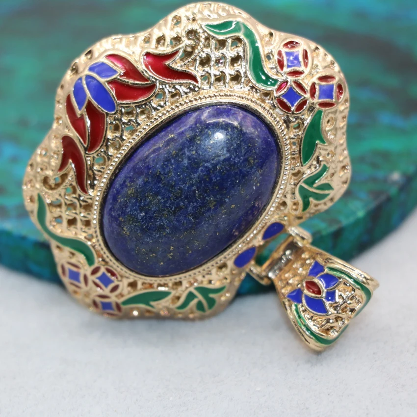 Природный Овальный Лазурит Камень Подвески яйцевидной формы кулон 45*55 мм Эмаль