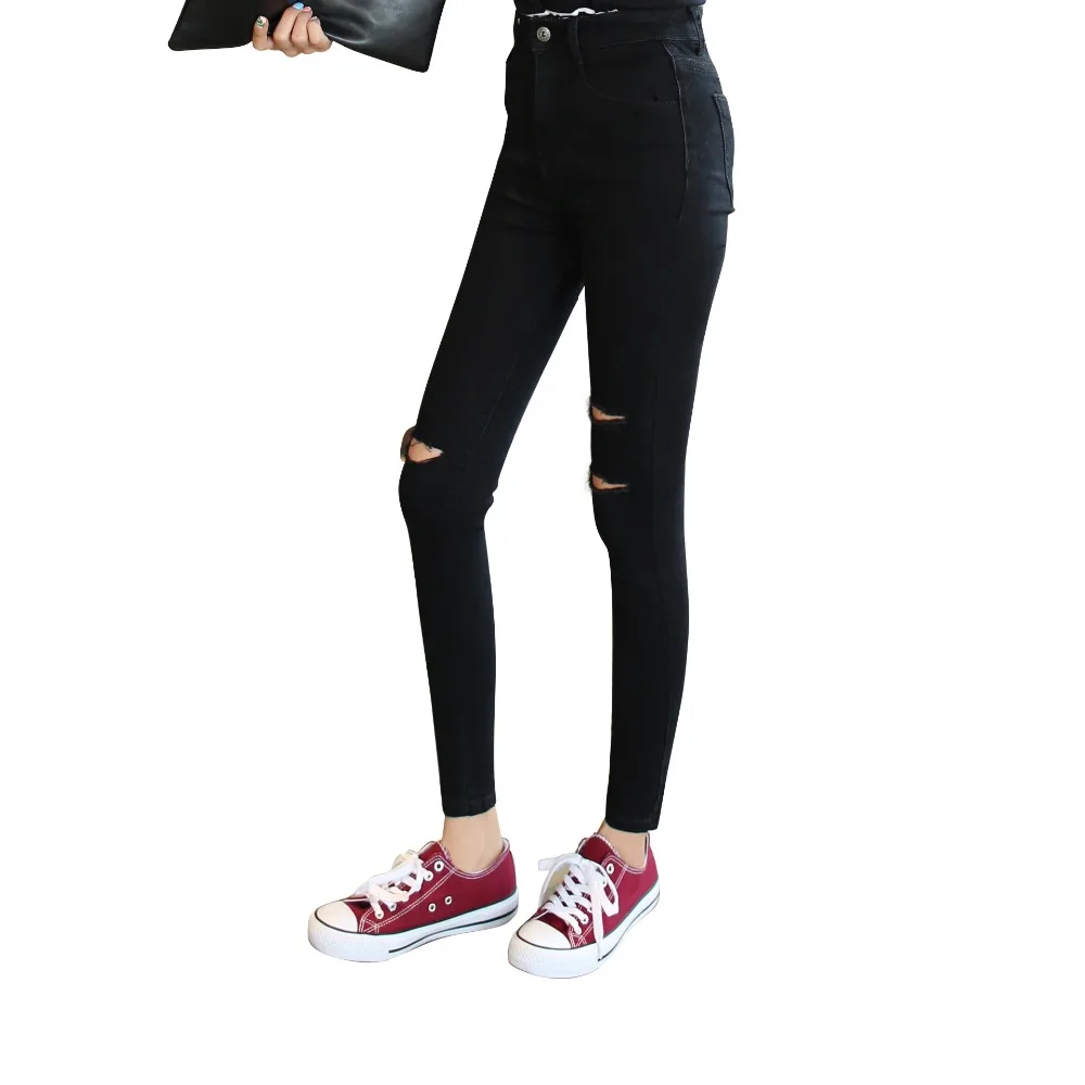 Weweya Skinny High Waist Ripped Jeans Women Black Denim Pants Hole Stretch Pencil Jeggings Femme | Женская одежда