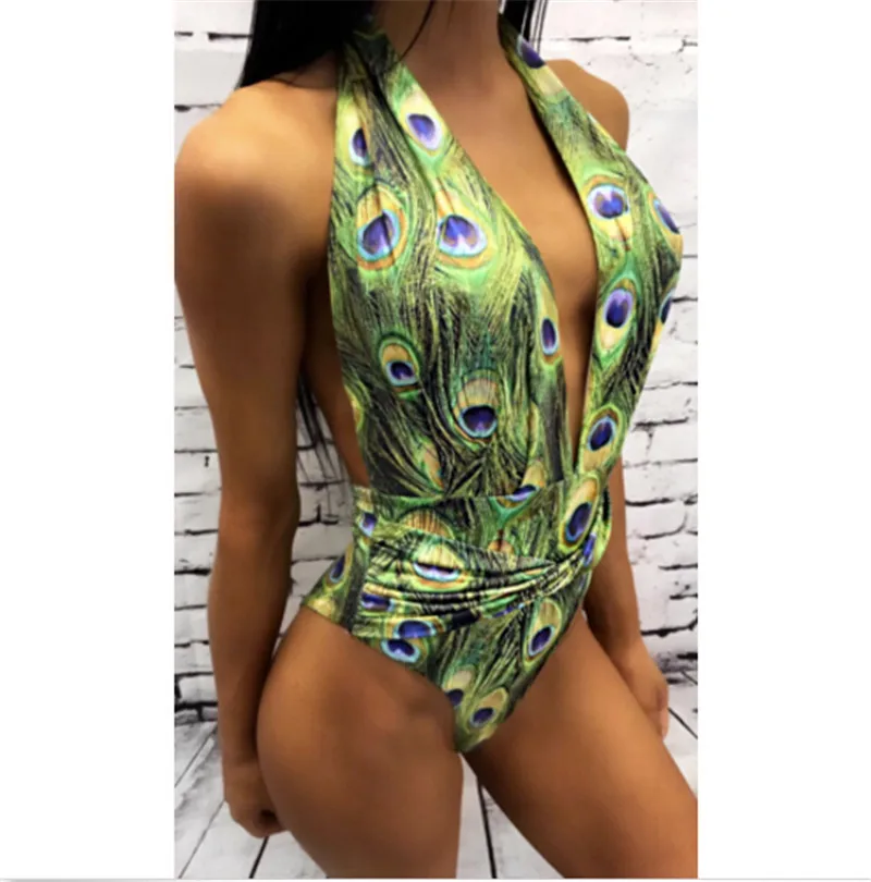 Глубокий v-образный вырез сексуальный женский цельный купальник с высокой талией