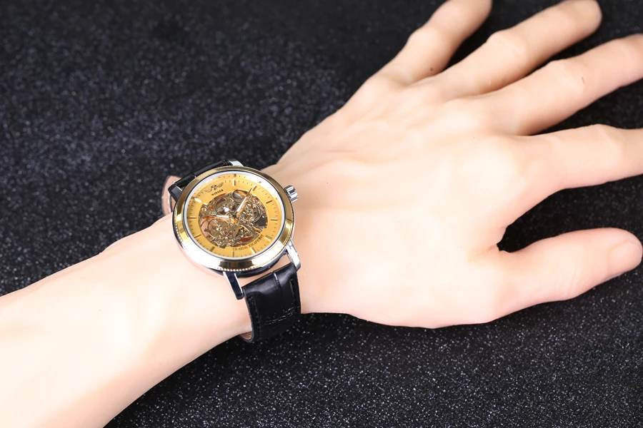 Часы наручные Winner Мужские механические дизайнерские аналоговые золотистые с