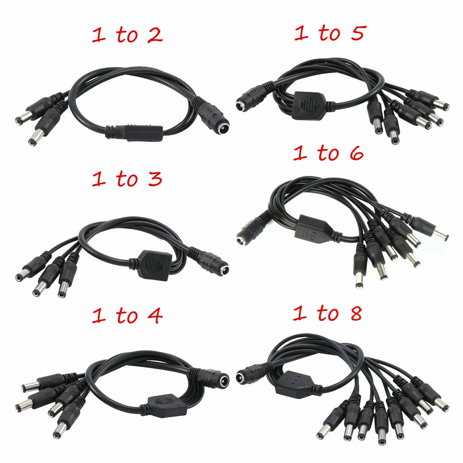 

DC 1 to 2/3/4/5/6/8 Way Power Splitter Adapter Cable Cord for CCTV Security Camera