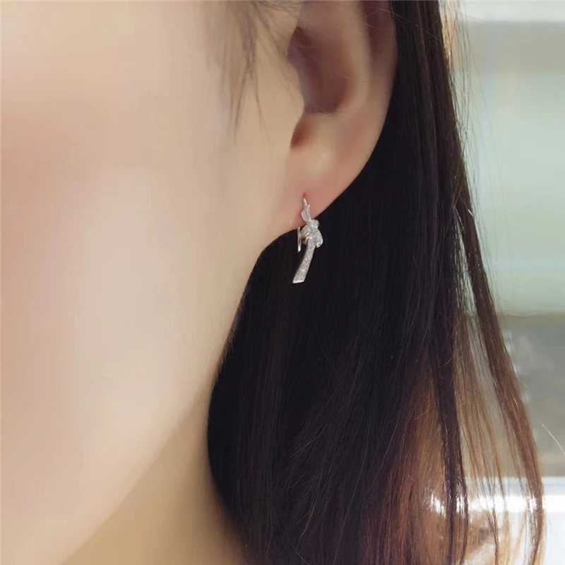 Aazuo, 18 K, белое золото, настоящий натуральный бриллиант, 0.11ct H Si1, серьги-кольца Au750 для женщин, для свадьбы, помолвки