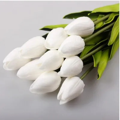 white 20 шт./партия Искусственные цветы тюльпаны торговля настоящий сенсорный Искусственный букет из ПУ цветы для домашнего подарка свадебные декоративные цветы - Цвет: white