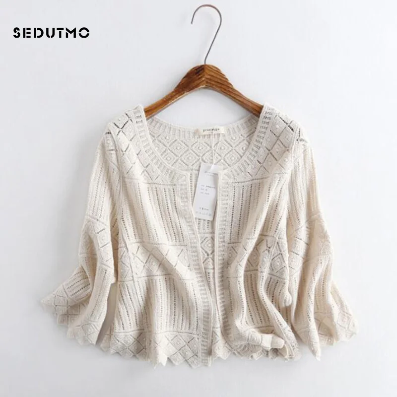 Женская кружевная блузка кардиган SEDUTMO вязаная туника Короткое Кимоно белые топы