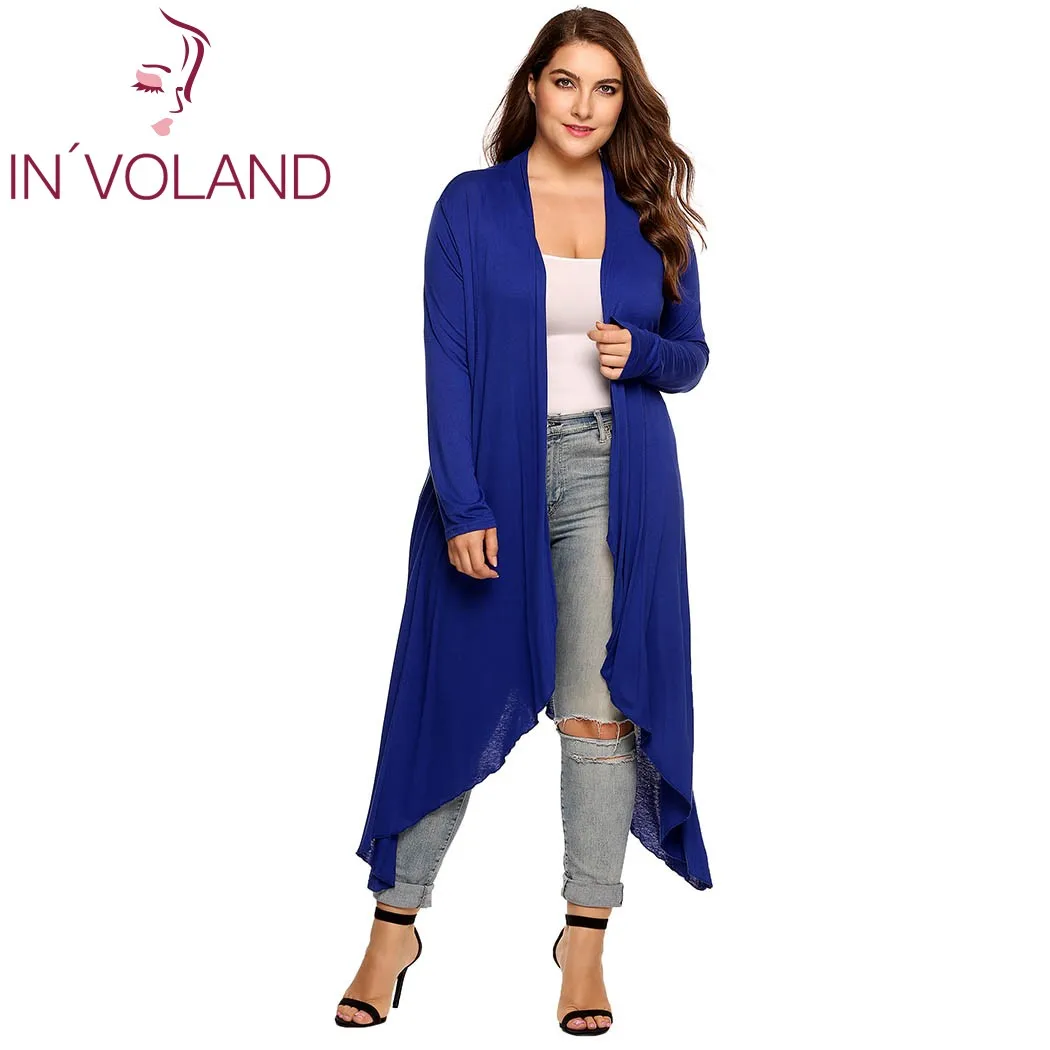 IN'VOLAND Women Cardigan Jacket Plus Size Autumn Open Front Solid Draped Lady Large Long Sweater Big Oversized L-5XL |