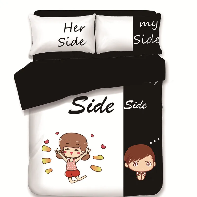 

New 3D Lovers style Bedding Sets Soft Bedclothes Duvet Cover Set Pillowcases 3pcs EU/US SIZE black white home textiles