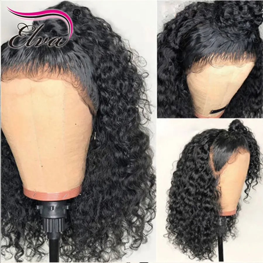 Elva волосы 150% полные кружевные человеческие парики кудрявые Remy Предварительно