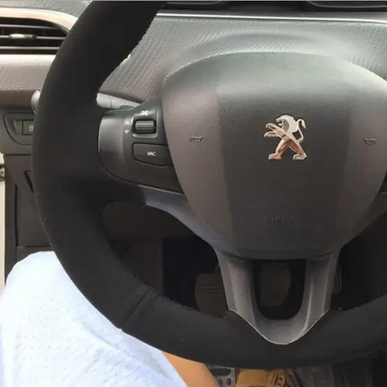 Чехол рулевого колеса автомобиля из натуральной замши для peugeot 2008 с высоким функциональным замшевым замком, сшитым вручную