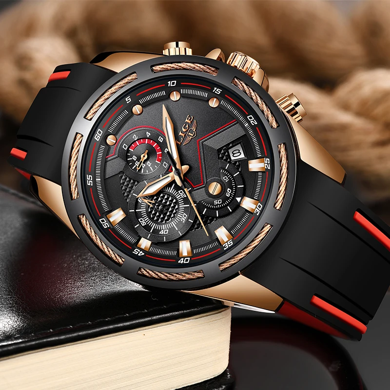 Часы наручные LIGE Мужские кварцевые Брендовые спортивные многофункциональные