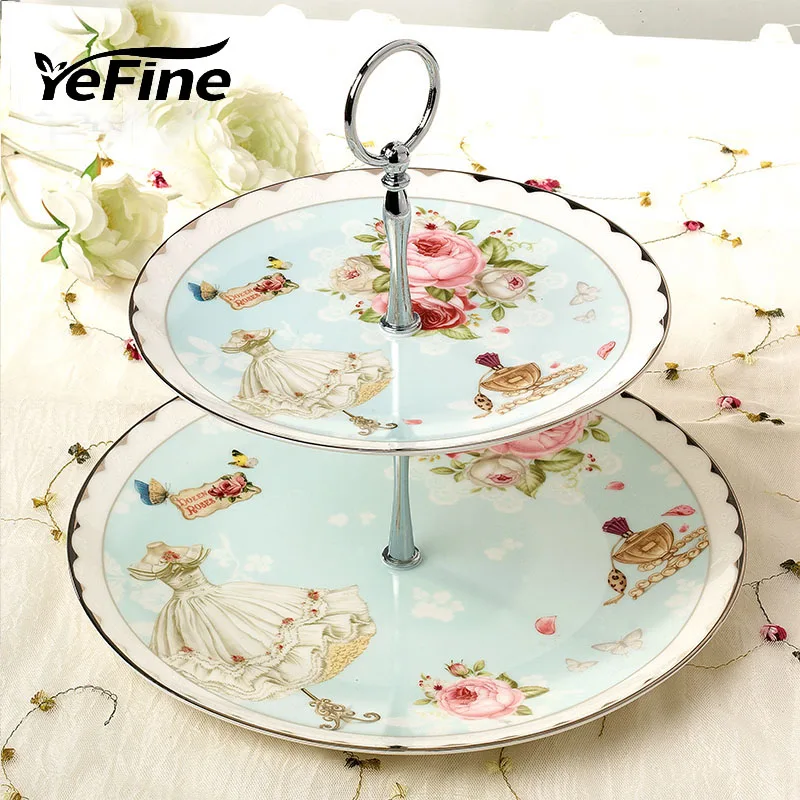 Двухслойный набор посуды и тарелок YeFine из костяного фарфора, подставка для закусок, роскошный фарфоровый поднос для торта, кондитерских изделий, фруктовое блюдо, керамический поднос