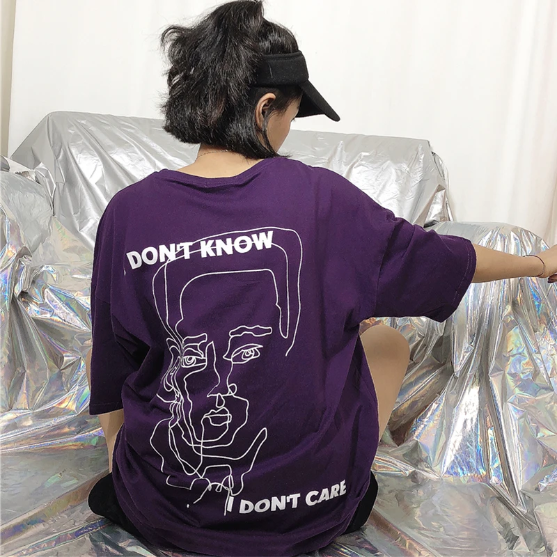 Летняя хлопковая футболка с надписью «I don't care about the» в Корейском стиле, в стиле хип-хоп, с принтом, для женщин, свободная, большого размера, для пары, модная футболка с коротким рукавом, топы