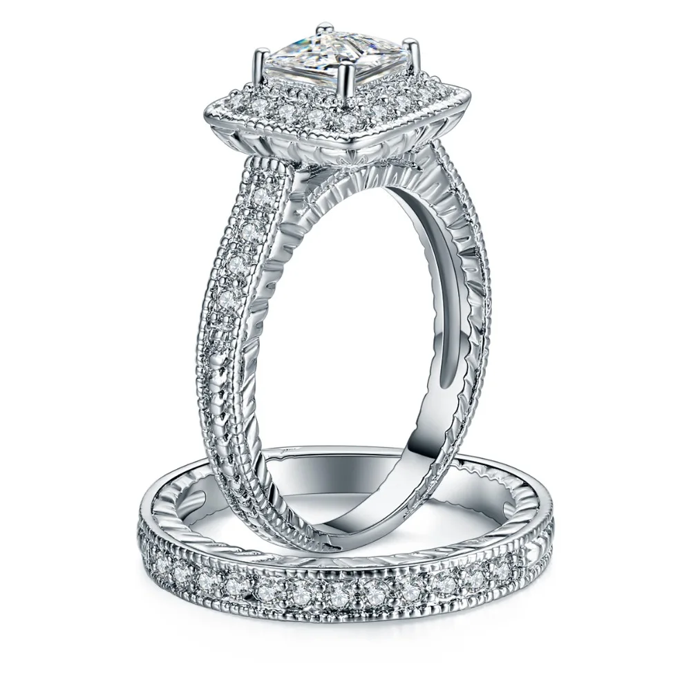 Роскошные ювелирные изделия высшего качества набор колец с 2 кругами прозрачные