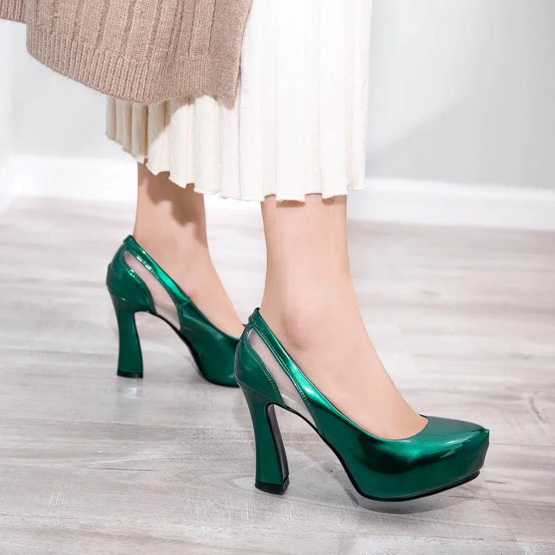 YMECHIC New Reach Fashion Green Blue Heels Women Platform Sexy High Heel Pumps Slip on Ladies Party Shoes Summer Plus Size